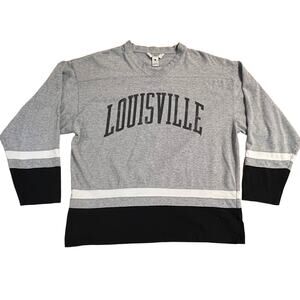 VTG Gear For Sports Louisville Gray Black & White V Neck Long Sleeve Shirt Men L
